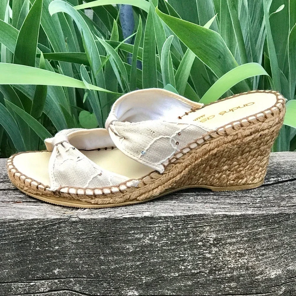 ANDRE ASSOUS Jute Espadrilles canvas wedge Beige Size 10